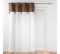 Douceur d'Intérieur, Evie Eyelet Curtains 140 x 240 cm Chocolate Brown Sandblasted with Top Velour and Pompom