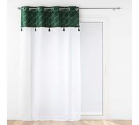 Douceur d'Intérieur, Eyelet Curtain 140 x 240 cm Green Sandblasted Voile with Top Velour and Pompom Palmina