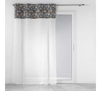 Douceur d'Intérieur, Eyelet Curtain 140 x 240 cm Grey Sandblasted Curtain with Top Velour Printed Gold Tan