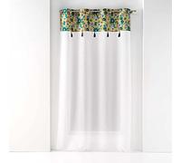 Douceur d'Intérieur, Eyelet Curtain 140 x 240 cm Sandblasted Top Print and Pompom Bohoflora Yellow