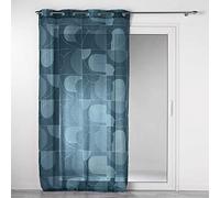 Douceur d'Intérieur, Eyelet Curtain 140 x 280 cm Blue Sandblasted Voile Printed Sketch