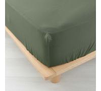 douceur d'intérieur, Fitted Sheet (140 x 190 cm) Angelia Khaki, Cotton Gauze