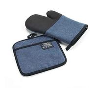 DOUCEUR D'INTERIEUR Glove + Pot Holder 18 x 28 cm / 20 x 20 cm Chambray Plain + PVC Harold Blue