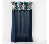 Douceur d'Intérieur Indoor Cotton, Curtain with Eyelets 140 x 240 cm Plain Cotton + Metallic Printed Top + Blue Alianor Tassel, 100% Cotton