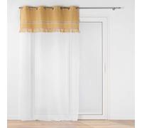 Douceur d'Intérieur Interior Softness, Net Curtain with Eyelets (140 x 240 cm) Janara Ochre, Sandblasted Veil with Polycotton Top and Jute