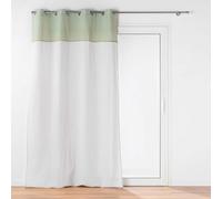 Douceur d'Intérieur, Janara Sage Net Curtain with Eyelets (140 x 240 cm) Sandblasted with Polycotton and Jute Top