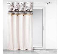 Douceur d'Intérieur, Kenya Lodge Curtain with Eyelets (140 x 240 cm) Natural Cotton Printed Top and Tassels