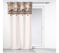 Douceur d'Intérieur, Kenya Lodge Curtain with Eyelets (140 x 240 cm) Taupe Cotton Printed Top and Tassels