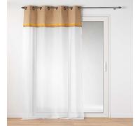 Douceur d'Intérieur, Malory Net Curtain with Eyelets (140 x 240 cm) Yellow, Sandblasted Voile with Jute Top and Fringes