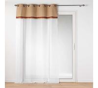 Douceur d'Intérieur, Malory Terracotta, Net Curtain with Eyelets (140 x 240 cm) Sandblasted with Jute Top and Fringes