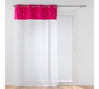 Douceur d'Intérieur, Net Curtain with Eyelets 140 x 240 cm Fuchsia Sandblasted with Velvet Top Glow in the Dark Moonlight