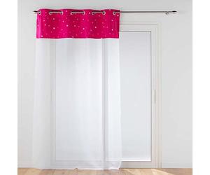 Douceur d'Intérieur, Net Curtain with Eyelets 140 x 240 cm Fuchsia Sandblasted with Velvet Top Glow in the Dark Moonlight