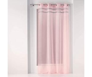 Douceur d'Intérieur, Net Curtain with Eyelets 140 x 240 cm Sandblasted Voile with Satin Stripe Pink