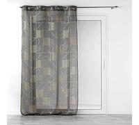 Douceur d'Intérieur, Net Curtain with Eyelets 140 x 280 cm Anthracite/Gold, Metallic Printed Sandblasted Lineor