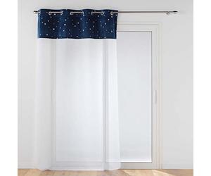 Douceur d'Intérieur, Net Curtain with Eyelets 140 x 280 cm Blue, Sandblasted with Velvet Top Glow in the Dark Moonlight