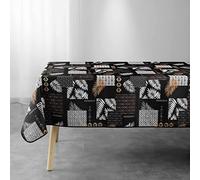 Douceur d'Intérieur, Olenna Rectangular Tablecloth 150 x 300 cm Black Polyester Printed