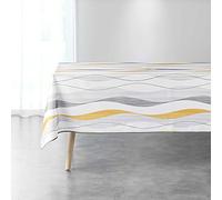 Douceur d'Intérieur ONDULYS Rectangular Tablecloth, White/Yellow, 150 x 240 cm