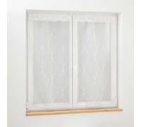 Douceur d'Intérieur, Pair of Straight Loops (2 x 60 x 90 cm) Galactee White, Embroidered Sandblasted Voile