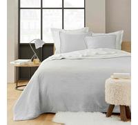 Douceur d'Intérieur, Quilted Bedspread (220 x 240 cm) and 2 Pillowcases (60 x 60 cm) Mylene Grey, Embossed Velvet with Sherpa