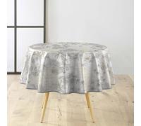 Douceur d'Intérieur, Round Tablecloth (Diameter 160 cm) Coconut Grey PVC Printed Metallic
