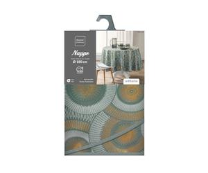 Douceur d'Intérieur, Round Tablecloth (Diameter 180 cm) Eclipse Sage Printed Polyester Metallic