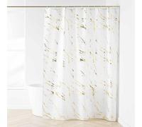 Douceur d'Intérieur, Shower Curtain with Hooks (180 x 200 cm) Aqua White Gold Polyester Metallic Printed