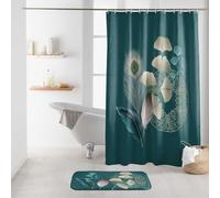 Douceur d'Intérieur Shower Curtain with Hooks 180 x 200 cm Polyester Ginkoblue Design Square