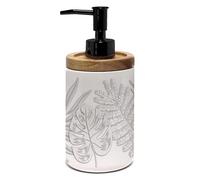 douceur d'intérieur, Soap Dispenser (Diameter 7.5 x 17 cm) Amber, Printed Ceramic and Bamboo