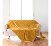 Douceur d'Intérieur, Soft Blanket (180 x 220 cm) Arya Ochre Embossed Flannel Plain