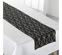 Douceur d'Intérieur Tablecloth, White/Black/Gold, 140 x 250 CM/35 x 140 CM