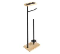 Douceur d'Intérieur, Toilet Paper Holder with Phone Holder (H 65.5 x 24.5 x 15 cm) Filano Black, Plain Metal and Bamboo