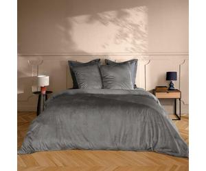 Douceur d'Intérieur, Velina 3-Piece Bedding Set (240 x 220 cm) Anthracite, Plain Velour