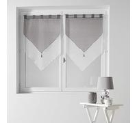 Douceur d'Interieur Voile Bicolour 2-Net Curtain Pompon, Blanc/Gris