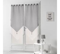 Douceur d'Interieur Voile Bicolour 2-Net Curtain Pompon, Blanc/Gris | These pom pom sheer curtains are perfect for dressing kitchen windows or French doors.