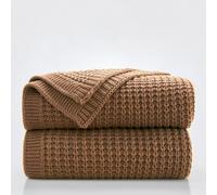 Douceur Light Brown Throw Blanket for Couch, Soft Chunky Cable Knit Throw Blanket, Classic Fisherman's Rib Stitch Pattern Throw for Living Room Gift, 50"X60"