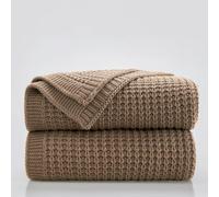 Douceur Light Brown Throw Blanket for Couch, Soft Chunky Cable Knit Throw Blanket, Classic Fisherman's Rib Stitch Pattern Throw for Living Room Gift, 50"X60"