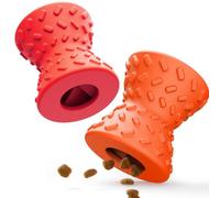 Doudele Puppy, Toys Interactive Dog Toy, Treat Dispenser Toy,Natural Rubber Dumbbell Shaped, 2pcs(Orange+Red)