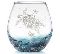 DOUDIZHU Sea Turtle Stemless Wine Glass, Ideal Unique Gifts for Sea Turtle Lovers, Birthday Gifts for Party Women Man Friends Co-Worker (Crackle Teal)