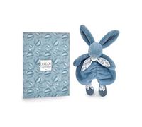 DOUDOU ET COMPAGNIE - DC4147 - Blue Rabbit - Ultra Soft Plush with Floral Scarf - Flat Baby Girl Soft Toy from Birth - Lost Comforter Guarantee - Gift Idea
