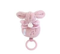 DOUDOU ET COMPAGNIE - DC4366 Musical Box Rabbit Soft Toy - Ultra-Soft Musical Baby Plush Toy with Wooden Ring - Baby Sleeping Lullaby Night Light - Newborn Gift Idea