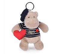 Doudou et Compagnie - SP4285 Hippo Sailor Soft Toy Keyring - 14 cm - Amour de Paris Collection - Plush Accessory with Beret & Heart - Paris Souvenir Gift Idea for Adults and Children