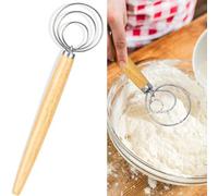 Dough Whisk,Danish Dough Whisk,Sourdough Whisk 13 Inch Long Stainless Steel Dutch Bread Whisk Wooden Handle Sourdough Stir Stick
