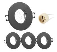 Doughelec 4-piece recessed spotlights GU10 frame IP65 aluminium black, recessed downlights for bathroom recessed frame round flat 68 mm hole diameter in U10 fitting for LED waterproof recessed