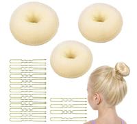 Doughnut Hair Bun Set, 3 Piece Bun Maker, Bun Maker Large and Small with 20 U-Shaped Hair Clips, Doughnut Hair Updo Accessories for Hairstyle Dancer Children Girls Women