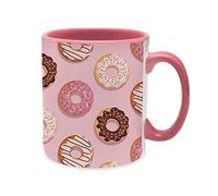 Doughnut Pattern Birthday Present Coffee Tea Cocoa Soup Daily Use Mug Unique Ceramic Cup Mug. (Pink Inside Coloured & Pink Handle Mug)