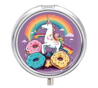Doughnut Rainbow Pill Box 3 Compartment Portable Travel Pill Case with Mirror Round Metal Medicines Storage Container Pocket Medicine Box to Hold Vitamins Fish Oil