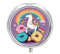 Doughnut Rainbow Travel Pill Box Case 3 Compartment Cute Pill Organizer Metal Pill Holder with Mirror Small Medicine Organizer Daily Pill Container for Purse Pocket Portable Meds Box