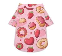Doughnuts And Strawberries Pet Shirt Button Up Summer Clothes Breathable T-Shirt for Small Medium Dogs Cats