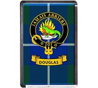 Douglas Clan Tartan Fridge Magnet with Scottish Clan Crest on Clear Acrylic Base