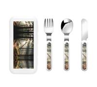 Douglas Grey Modern Tartan Portable Kids Utensil Set Stainless Steel Fork, Spoon & Knife 3-Piece-Set, Easy to Clean, and Perfect for School, Travel, Or Home Use